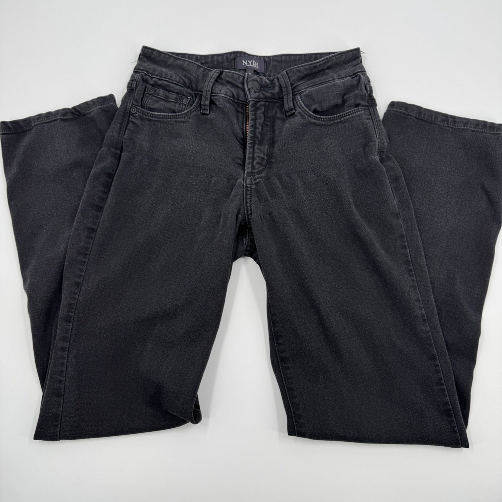 NYDJ Marilyn Straight Jeans Womens Size 0 Black Lift Tuck High Rise Denim